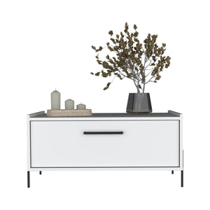 English Elm Coffee Modern engineered wood coffee table with one shelf, sturdy legs, compact storage solution, eco-friendly compliant White 33.46 L x 23.62 W x 2.76 H B097P250876