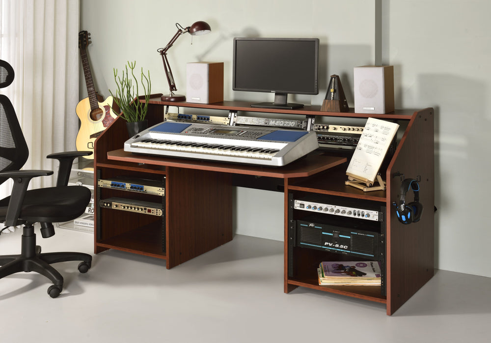 English Elm Cherry Music Desk with Spacious Surface and Multi-Earphone Rack for Organized, Tangle-Free Studio Use B062P215479