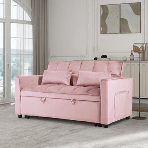 English Elm Convertible Velvet Sofa Bed with Hidden Pull Strap, 3-in-1 Reclining Sleeper Loveseat, Pink — Breathable High-Density Foam Comfort for Living Room, Office, Home W2941P290201