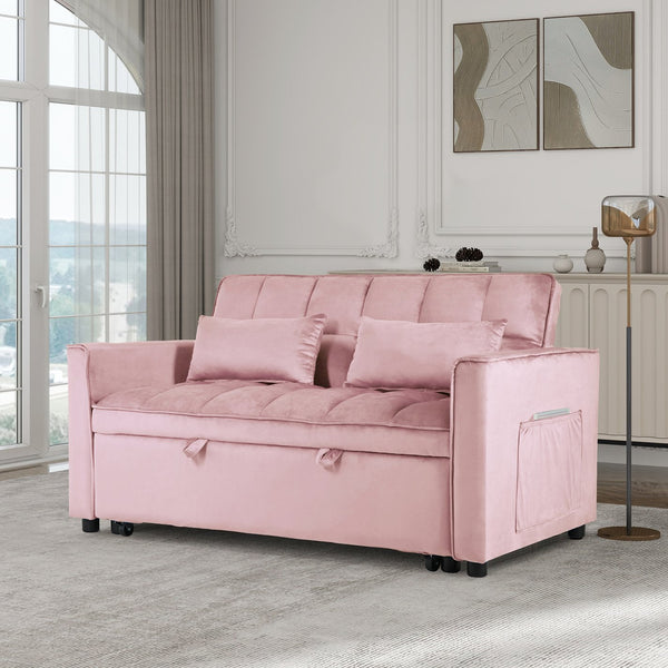 English Elm Convertible Velvet Sofa Bed with Hidden Pull Strap, 3-in-1 Reclining Sleeper Loveseat, Pink — Breathable High-Density Foam Comfort for Living Room, Office, Home W2941P290201