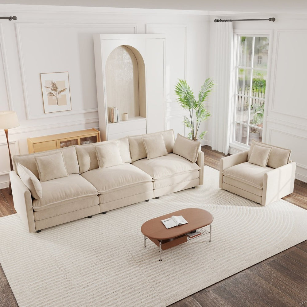 English Elm 2-piece Chenille Sofa Set with Chair Modern Living Room Seating Solid Wood Frame W714S00901