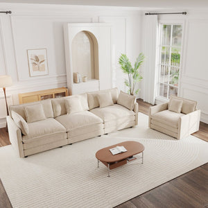 English Elm 2-piece Chenille Sofa Set with Chair Modern Living Room Seating Solid Wood Frame W714S00901