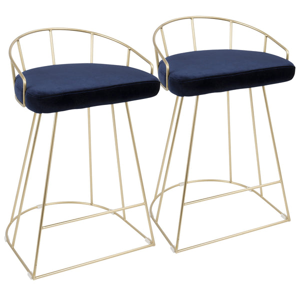 English Elm Canary Gold Frame Counter Stool Set of 2 with Blue Velvet Upholstery, Glam Contemporary 27"H B202P222360