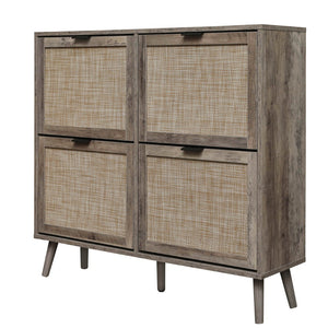 English Elm 4 Door Rattan Shoe Cabinet with Pine Legs Slim Entryway Storage Modern Style W688P173281