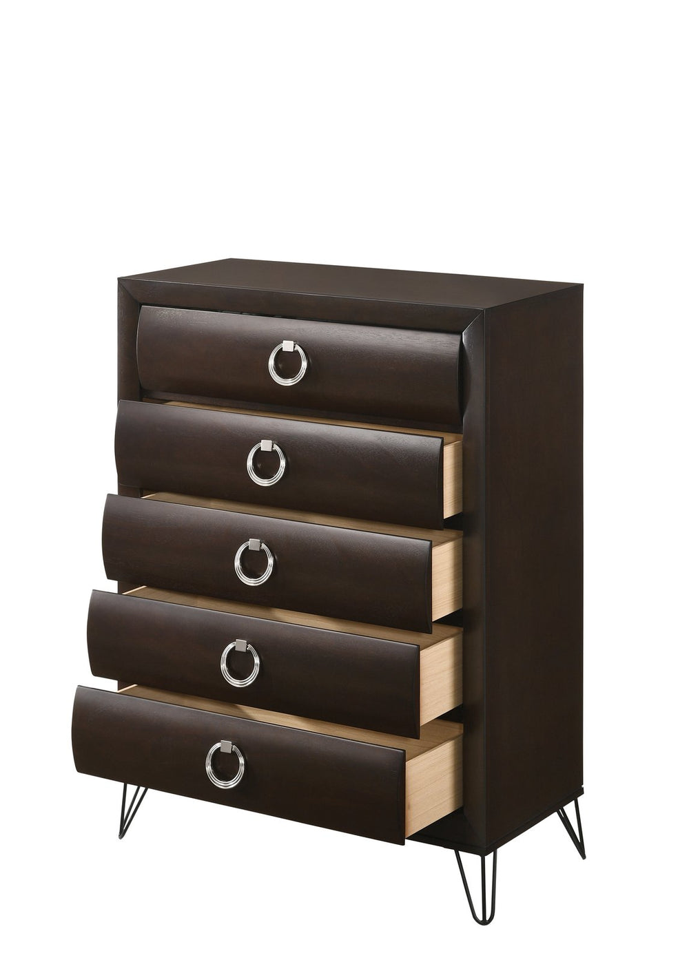 English Elm Tablita Dark Merlot Finish Chest with 5 Curved Drawers, Felt-Lined Top, Kenlin Glides, V-Legs B2726P261875