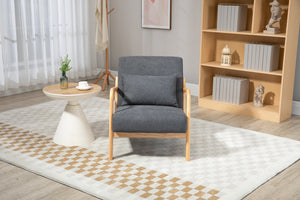 English Elm Mid Century Modern Wood Frame Accent Chair Upholstered with Lumbar Cushion Support W2530P407186