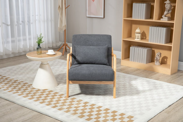 English Elm Mid Century Modern Wood Frame Accent Chair Upholstered with Lumbar Cushion Support W2530P407186