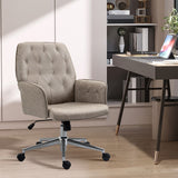 English Elm Vinsetto Microfiber Home Office Chair, Tufted Height Adjustable Computer Desk Chair With Swivel Wheels and Padded Armrests, Light Gray