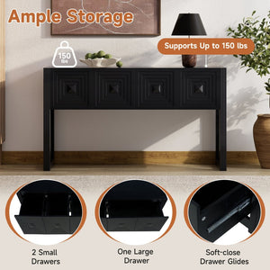 English Elm [video] Art Deco Console Table Geometric Carved Fronts Fluted Legs 3 Soft-close Drawers Black N759P433572B