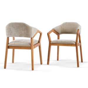 English Elm Indoor Chenille Upholstered Arm Dining Chairs Set of 2 with Bentwood Teak Frame N779P370761O