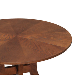 English Elm Walnut Round Dining Table 39.4" — Elegant Pedestal Base, Fluted Carvings, Durable Plywood-Rubberwood Build N842P315206D