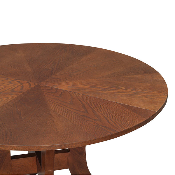 English Elm Walnut Round Dining Table 39.4" — Elegant Pedestal Base, Fluted Carvings, Durable Plywood-Rubberwood Build N842P315206D