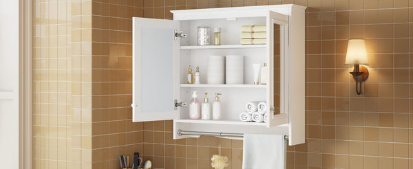 English Elm 3-in-1 Wall Mounted Medicine Cabinet with Soft Close Door Adjustable Shelves and Towel Bar White N710P405415K