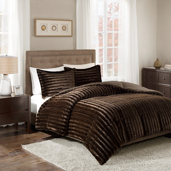 English Elm King/Cal Duke Faux Fur Comforter Set - Luxurious OEKO-TEX Certified Plush Warmth with Two King Shams Chocolate 18.9 L x 14.17 W x 14.17 H B03596917