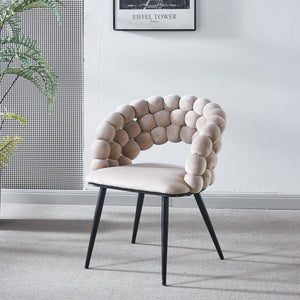 English Elm white Modern Chair (Set of 2) Beige/Black Fabric Upholstered with Golden Iron Legs — Stylish Durable Comfort for Dining, Office, Cafe W234P190478