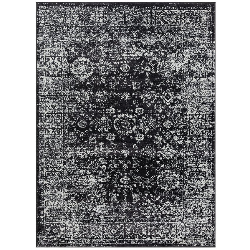 JLA Home Madison Park - Distressed Persian Woven Area Rug — Black & Cream Vintage Look, Soft Durable Pile, OEKO-TEX Certified MP35-8067