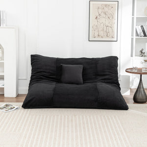 English Elm Floor bean bag chair corduroy lounger with removable washable cover, cozy adult & kid seating for home relaxation Black W1170P337429