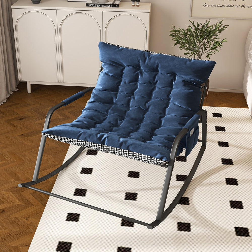 English Elm Rocking Ergonomic Lounge Recliner with Storage & Cushions, All-Weather Breathable Comfort for Patio Blue W2699P324194