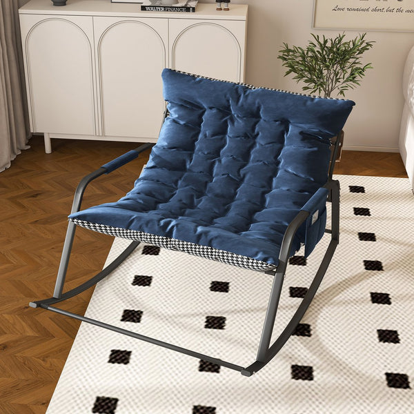 English Elm Rocking Ergonomic Lounge Recliner with Storage & Cushions, All-Weather Breathable Comfort for Patio Blue W2699P324194