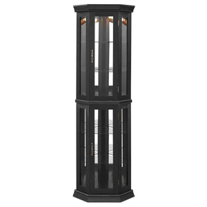 English Elm Lighted Corner Curio Cabinet - Elegant Display With Adjustable Shelves & Ambient Lighting - Black W1758P300129