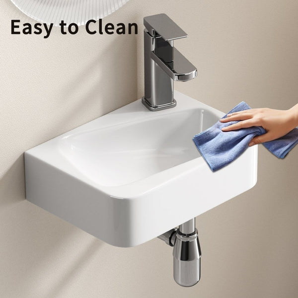 English Elm Floating Wall Mounted Ceramic Bathroom Sink Compact Rectangle White Porcelain Vanity W3402P362411