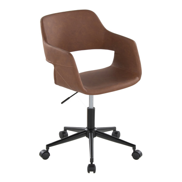 English Elm Margarite Ergonomic Task Chair in Brown Faux Leather with Black Metal Base, Swivel, Adjustable Height B202P223916