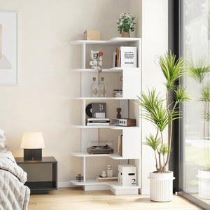 English Elm 5-tier Corner Bookcase L-shaped Freestanding Open Shelf Display for Home Office White T3623P436784