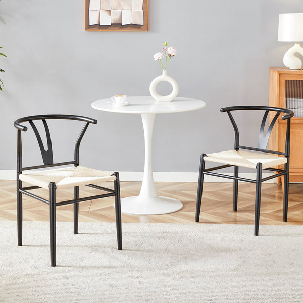 English Elm Wesborn Y-Shape Medieval Dining Chair Set of 4 — Black Iron Frame, Natural Rope Seat, Durable ErgonomicComfort W2920P278932