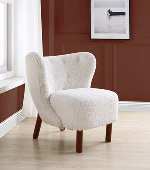 English Elm Zusud White Teddy Sherpa Accent Chair — Plush Wingback Design, Full Foam Comfort, Sturdy Wooden Legs B2726P251794