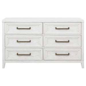 English Elm Inverness Six Drawer Farmhouse Dresser Distressed White Oak Veneer Brass Pulls B062P447818
