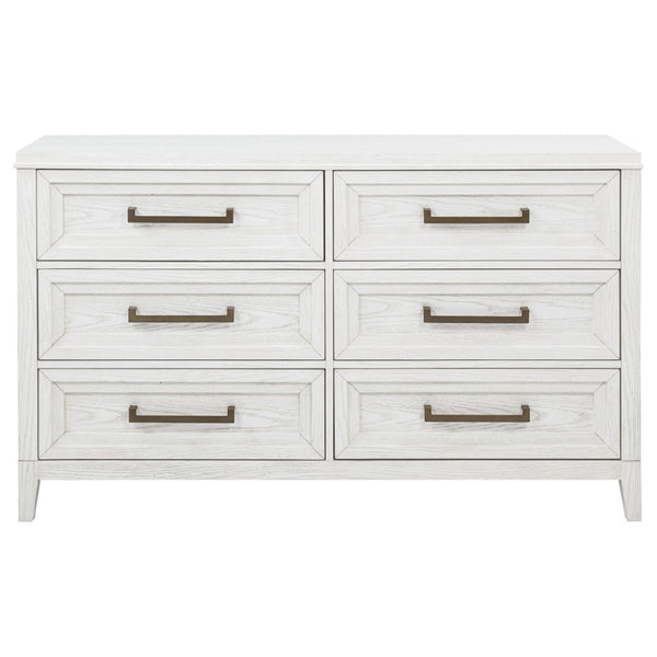 English Elm Inverness Six Drawer Farmhouse Dresser Distressed White Oak Veneer Brass Pulls B062P447818
