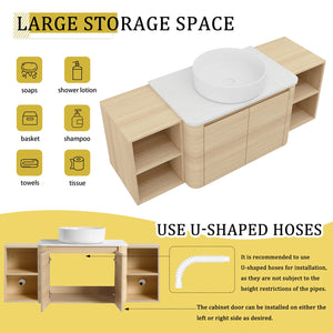 English Elm 54'' Wall-Mounted Bathroom Vanity With Elegant Ceramic Sink, Soft-Close Doors, And Ample Storage W999S00475