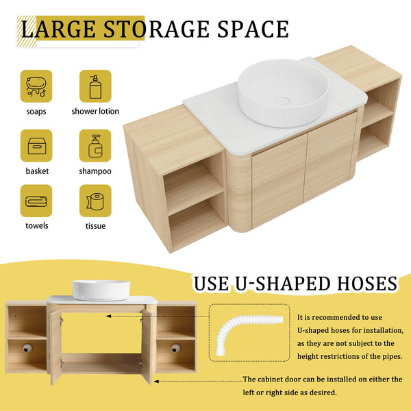English Elm 54'' Wall-Mounted Bathroom Vanity With Elegant Ceramic Sink, Soft-Close Doors, And Ample Storage W999S00475