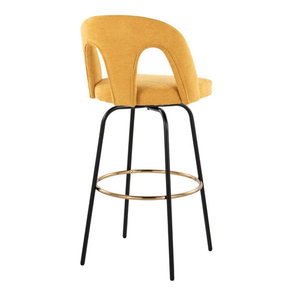 English Elm Fixed-height Swivel Barstools with Gold Footrest Black Frame White Upholstery Set B202S01874