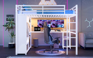 English Elm Metal Twin Xl Loft Bed with L Shaped Desk Wardrobe and Storage for Teens W1580S00401