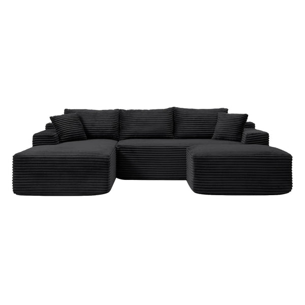 English Elm 105'' Modular Cloud Sectional Corduroy Sofa Deep Seat L-shape Couch for Living Room Black W1117S00322