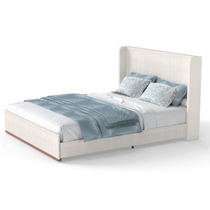 English Elm King Corduroy Wingback Upholstered Bed with Rgb Lighting and Floating Frame Design T3963P447213