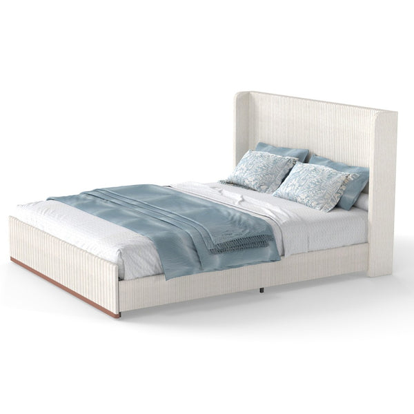 English Elm King Corduroy Wingback Upholstered Bed with Rgb Lighting and Floating Frame Design T3963P447213