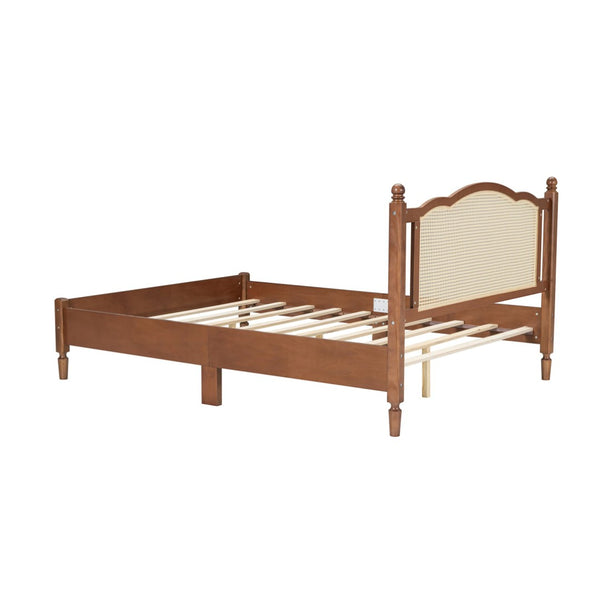 English Elm Queen Arched Rattan Headboard Platform Bed Matte Pine Frame No Box Spring Needed Walnut N733P180013D