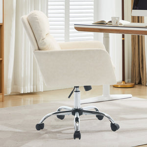 English Elm Artificial Pu Leather Office Chair Ergonomic Foam Cushion Adjustable Height Modern Desk Seat White W2311P409613