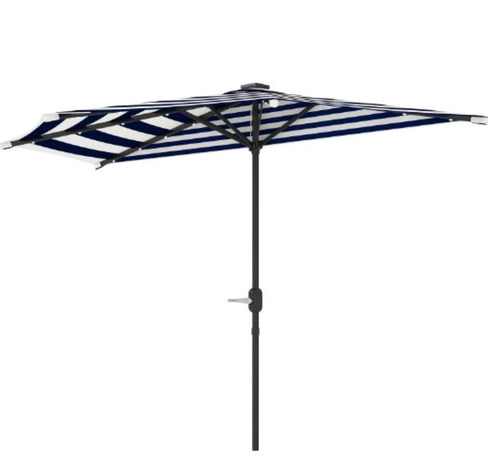 English Elm Upf 30 Plus Half Patio Umbrella with Solar Led Lights Vented Canopy Balcony T3971P426358