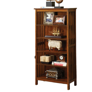 English Elm Gorgeous Antique Oak Solid Wood 5-Shelf Media Bookcase with Lattice Molding, 22"W x 48"H, Sturdy Storage B011P191545