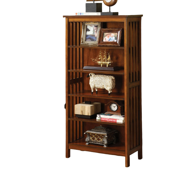 English Elm Gorgeous Antique Oak Solid Wood 5-Shelf Media Bookcase with Lattice Molding, 22"W x 48"H, Sturdy Storage B011P191545