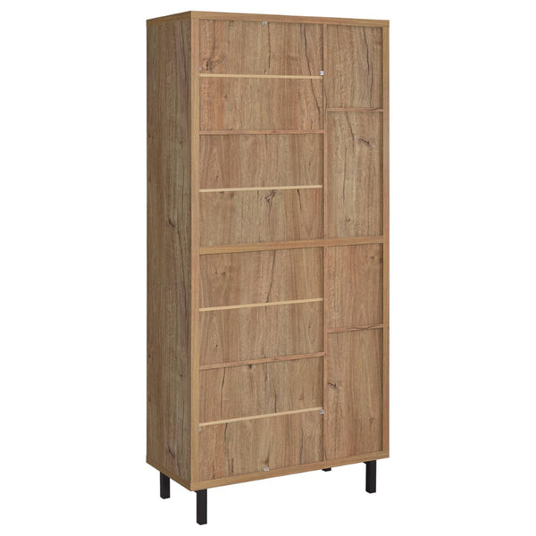 English Elm Stagg Oak Finish Shoe Cabinet with Cane Doors and Black Metal Legs for Entryway B062P451793