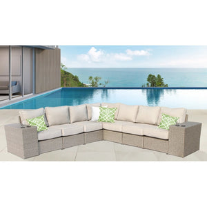 English Elm Outdoor Wicker 9-Piece Modular Sofa Set For 6 With Plush Cushions, Side Tables & Easy Care Features B120S00188-GIGA