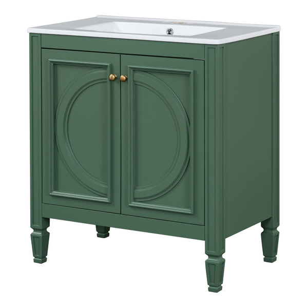 English Elm [video] 60 Inch Freestanding Double Sink Bathroom Vanity with Ceramic Basins Soft Close Storage Green N759S226000F