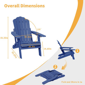 English Elm Adjustable Adirondack Chair Hdpe Wood Grain Outdoor Folding Seat with Cup Holder Navy Blue T3609P482834