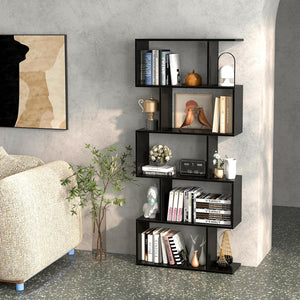 English Elm Five tier minimalist white bookshelf with five shelves for modern storage, durable engineered wood design Black W2139P288171