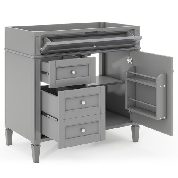 English Elm 36'' Modern Bathroom Vanity Cabinet With 2 Drawers, Tip-Out Storage, Solid Wood Frame & More! N710P256582E