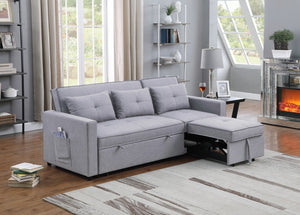 English Elm Zaira Linen Convertible Sleeper Sofa with Side Pocket for Small Spaces and Guests Light Gray B2749S00010